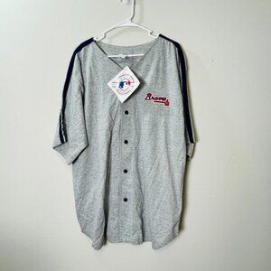 Vtg 90s Atlanta Braves Jersey Style T Shirt Men's XL Gray Baseball Athletic Wear